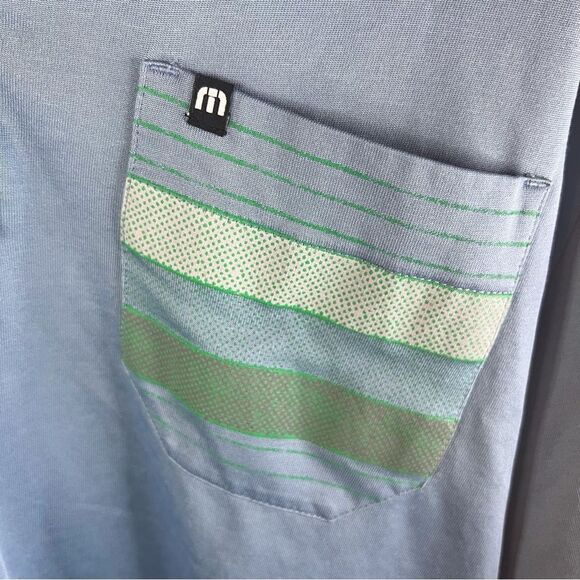 Travis Mathew Mens Pima Cotton Light Blue Striped Preppy Polo Size Medium Golf - Picture 4 of 7